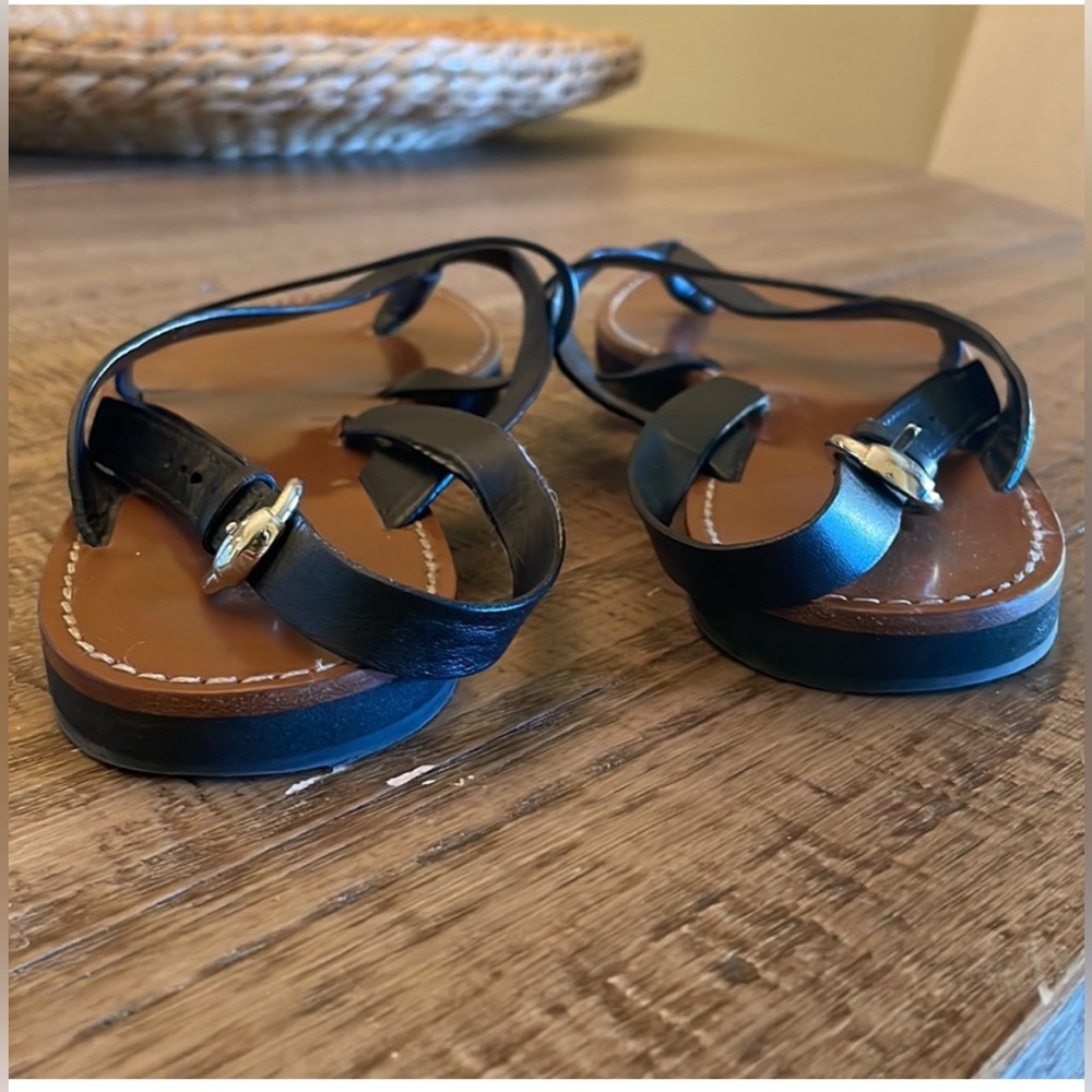 Authentic Gucci GG Black leather signature strap flat thong sandal size 39.5/9 - Picture 2 of 7